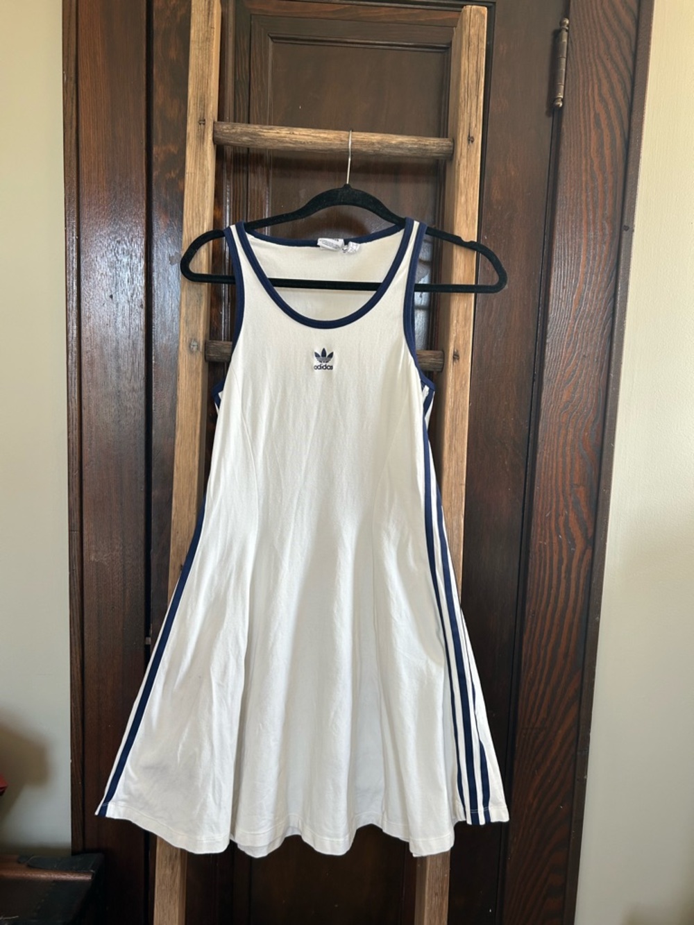 Classic Adidas White Cotton Tennis Dress with Navy Trim, like new, S